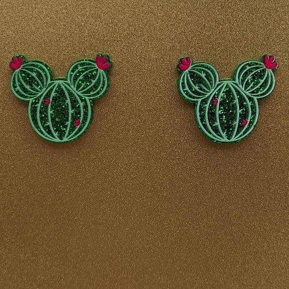 Jewelry - Mickey Mouse cactus green glitter acrylic stud earrings